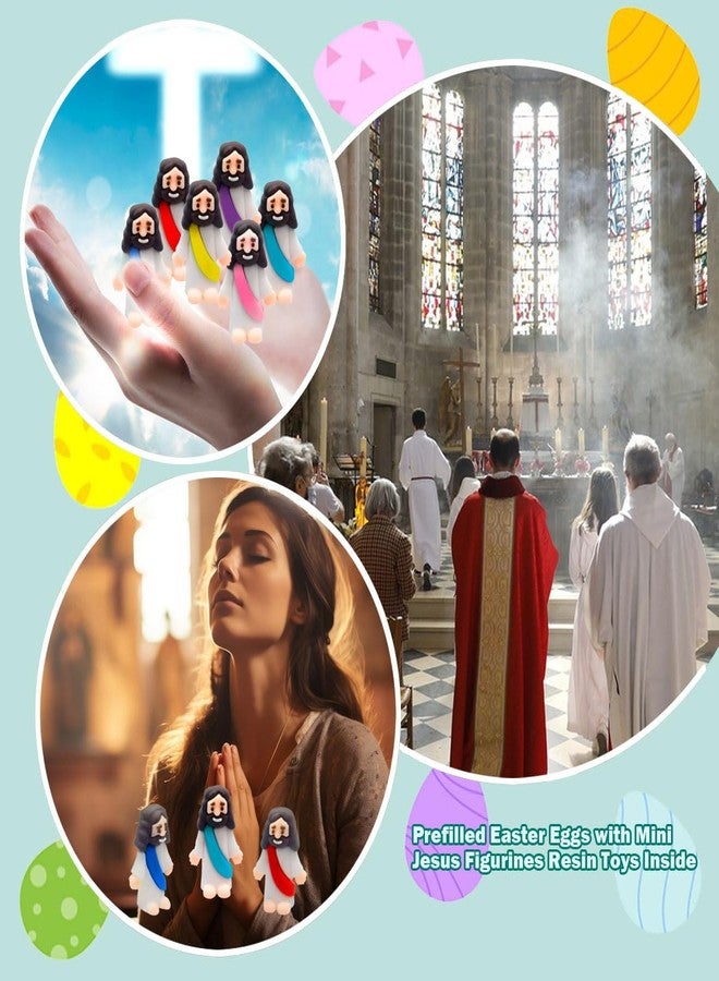 Cherislpy 24 Pcs Prefilled Easter Eggs with Mini Jesus Figurines Resin Toys Great for Kids Girls Boys Toddlers Easter Egg Hunt Fillers Easter Basket Stuffers Party Favors Gifts - Image 4